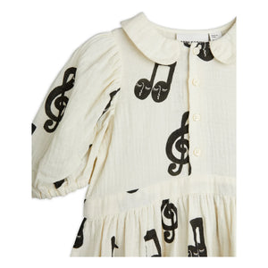 Mini Rodini - Vestido con estampado de notas | Gasa de algodón orgánico | Blanco
