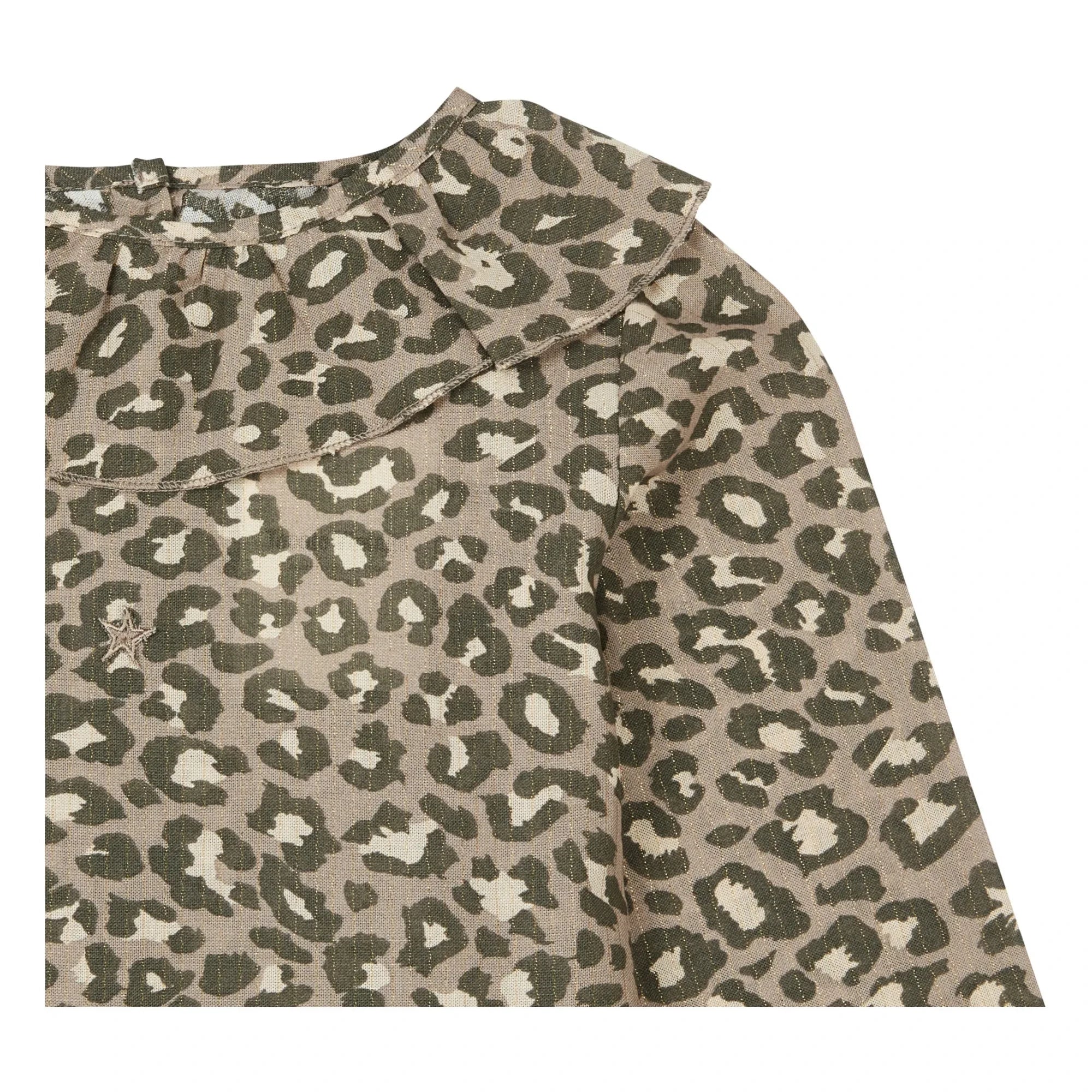 Tocoto Vintage - Leopar Desenli Fırfırlı Yaka Bluz | Kahverengi