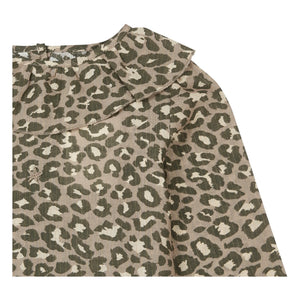Tocoto Vintage - Leopar Desenli Fırfırlı Yaka Bluz | Kahverengi