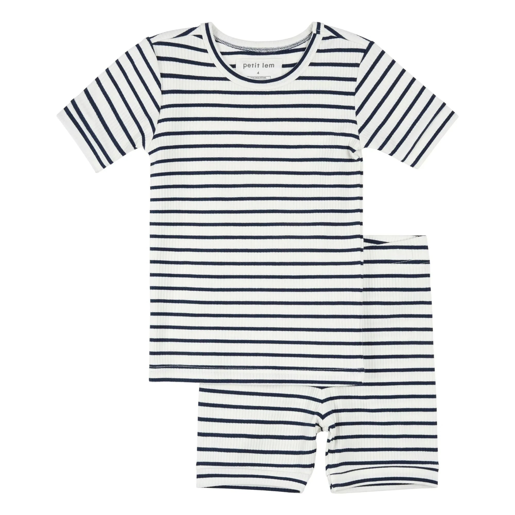 Petit Lem - Pijama corto de algodón orgánico acanalado y modal | Azul marino
