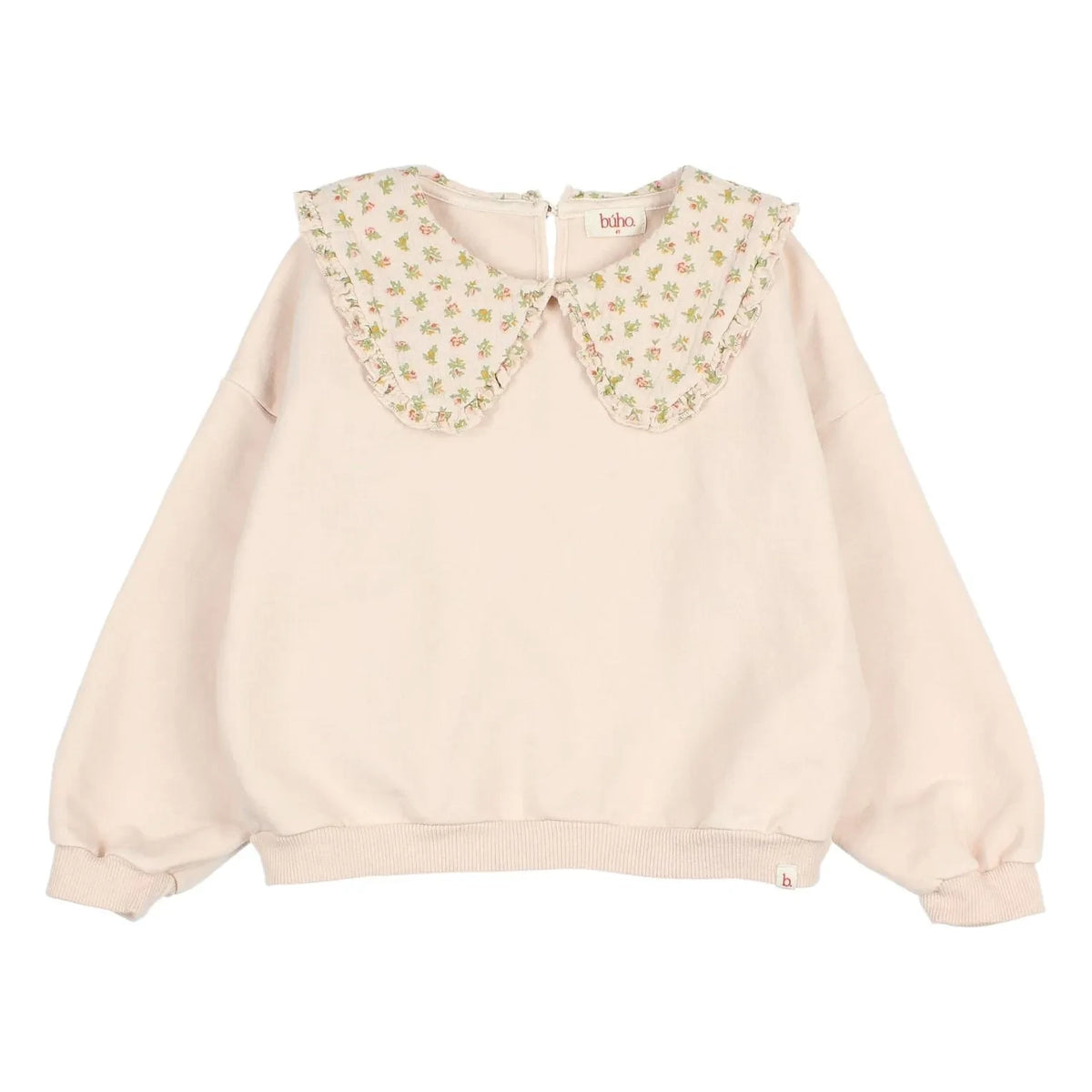 Búho - Sudadera de algodón orgánico con cuello Claudine y estampado floral | Rosa claro