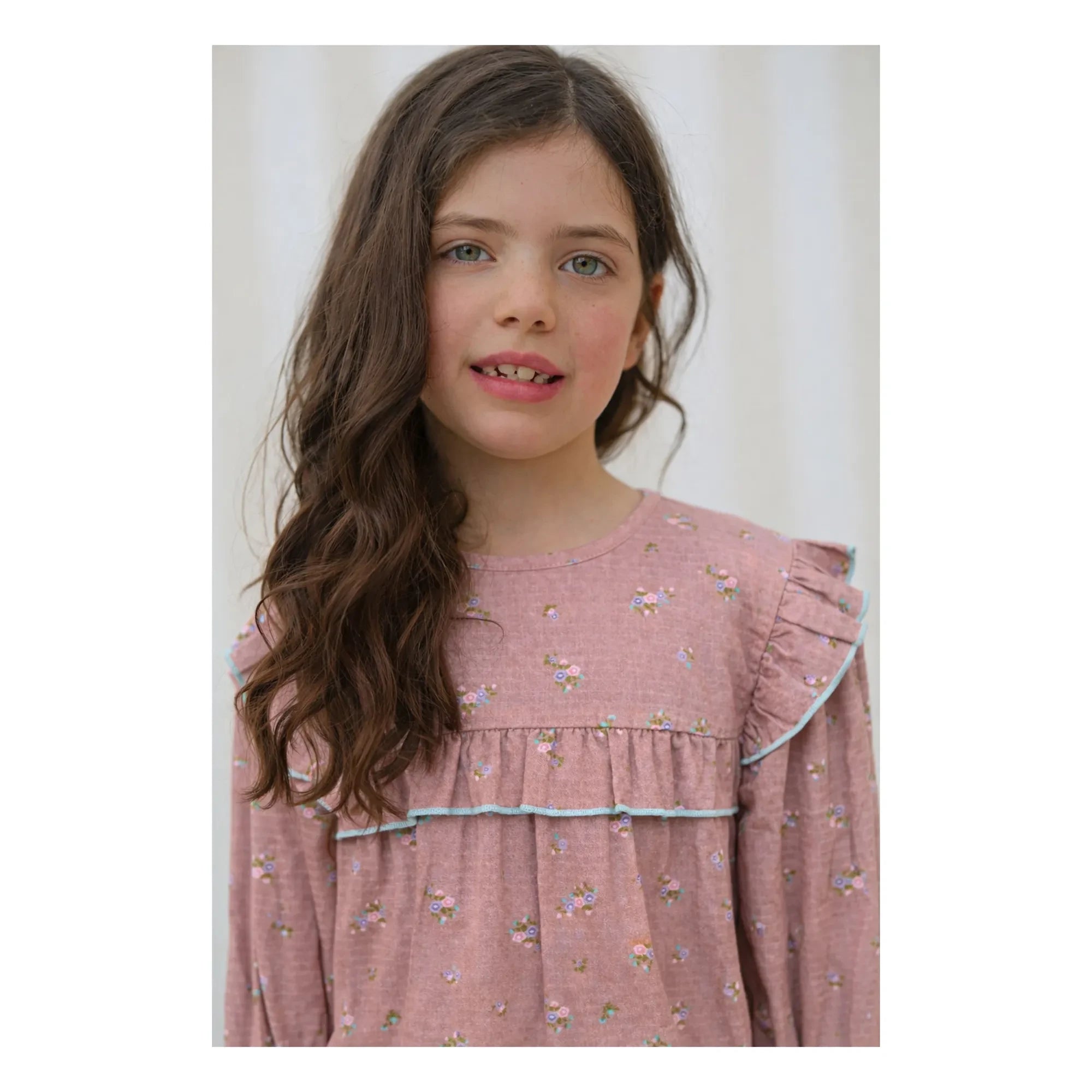 Lililotte - Blusa Bianca Fleurie de algodón orgánico | Rosa empolvado