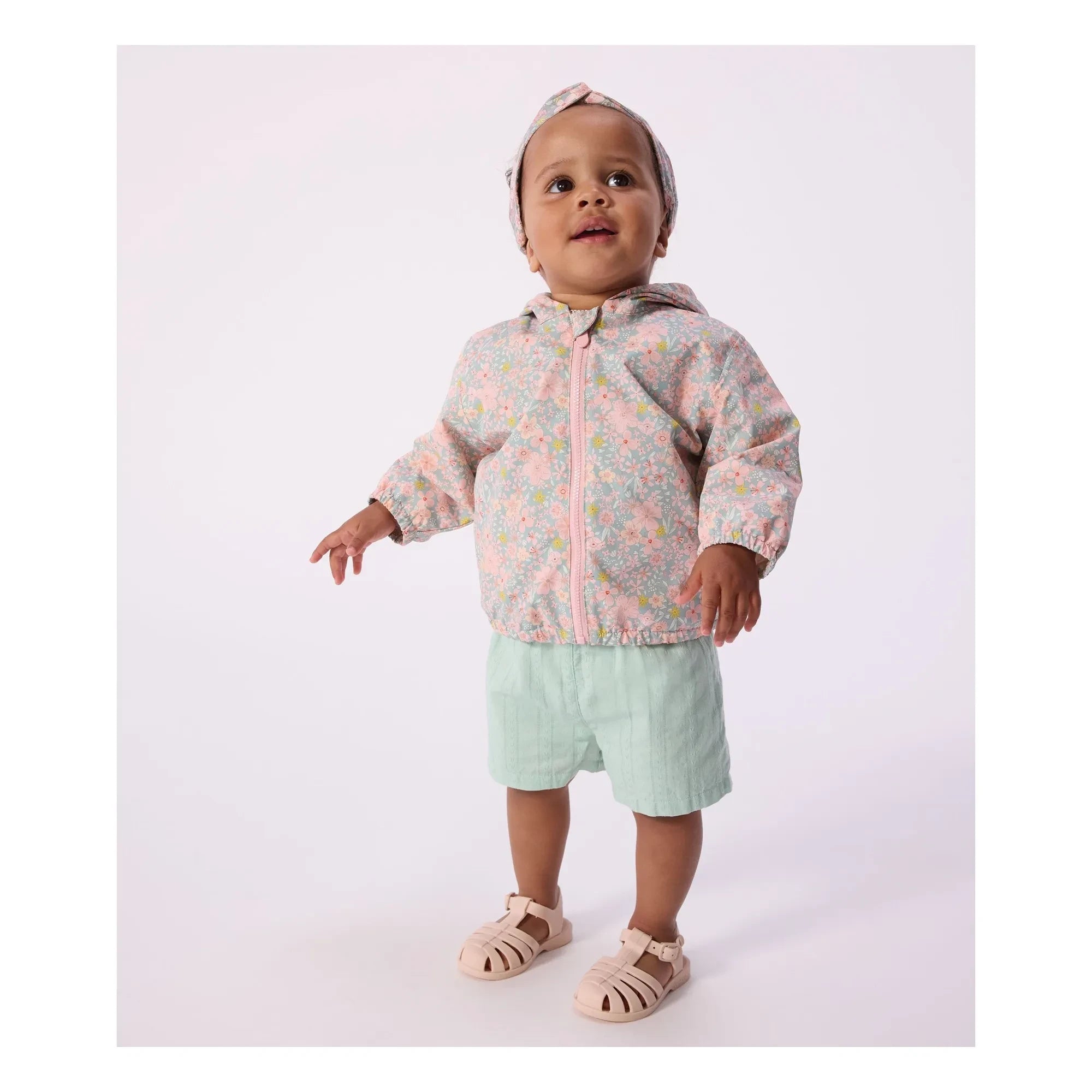 Petit Bateau - Cortavientos con estampado floral de fibra reciclada para bebé | Turquesa