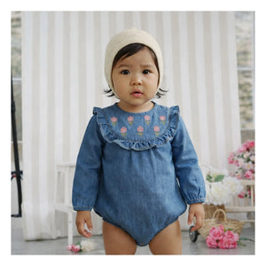 Lililotte - Berenice Tencel Mono bordado de algodón orgánico | Azul tejano