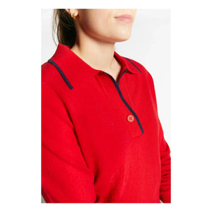 Indee - Suéter tipo polo con cuello de pico | Rojo