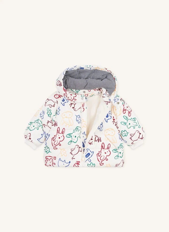 Petit Bateau - Ecru Abrigo de plumón con estampado de animalitos para bebé