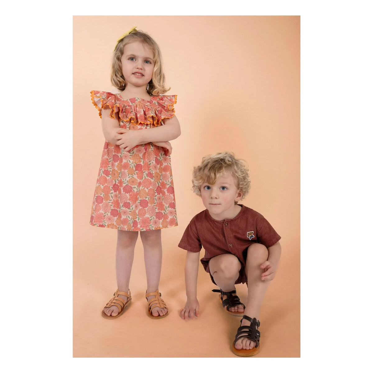 Loir - Vestido de algodón orgánico con estampado de flores de Paz | Coral