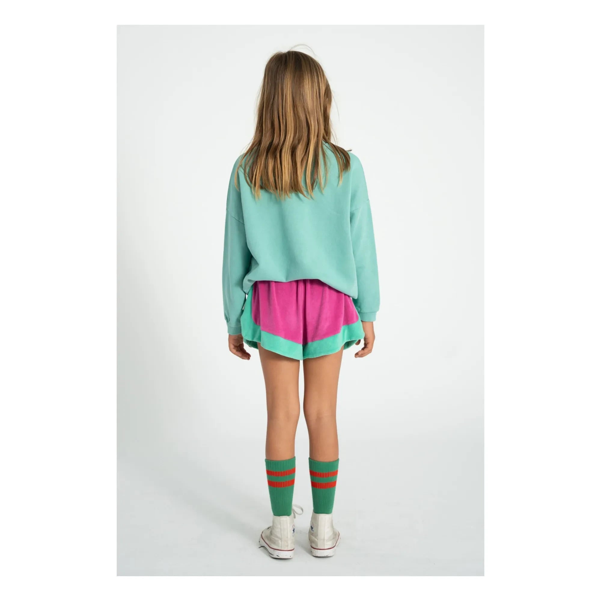 Piupiuchick - Pantalón corto de toalla de algodón orgánico color block | Fucsia