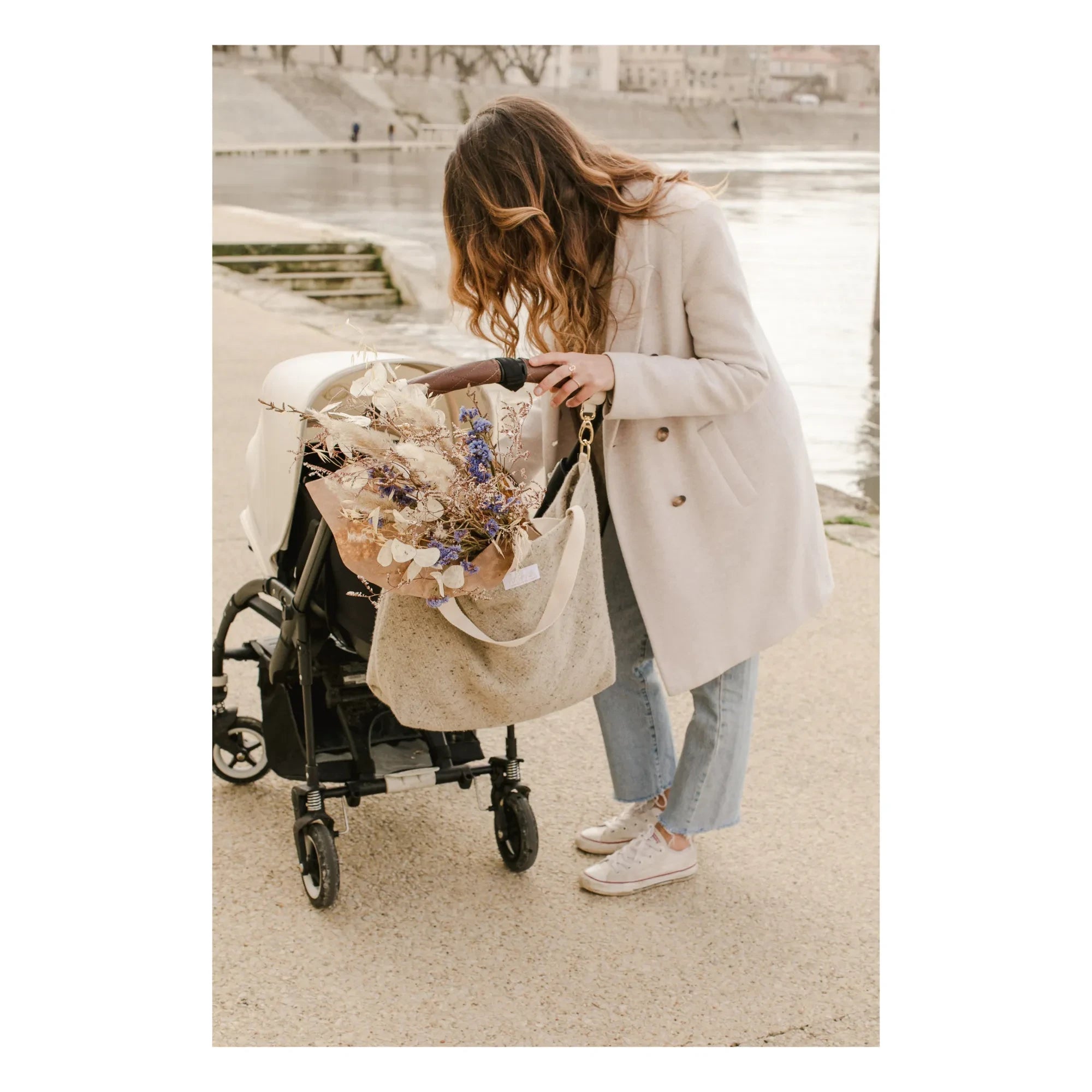 Adorna - Bolso de mano de lana y lino | Beige jaspeado