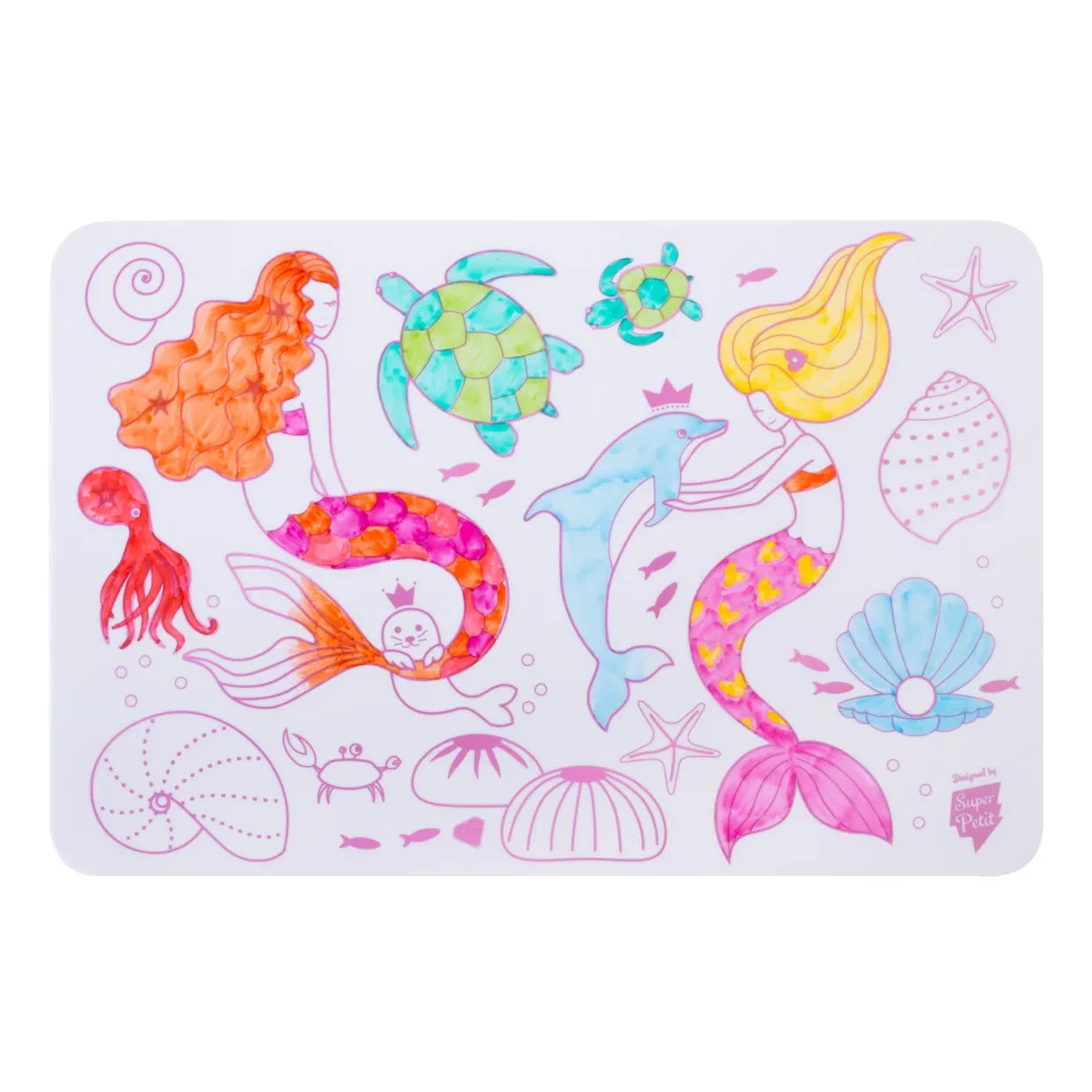 Superpetit - Mini mantel individual de silicona reversible para colorear, con 4 rotuladores - Sirena