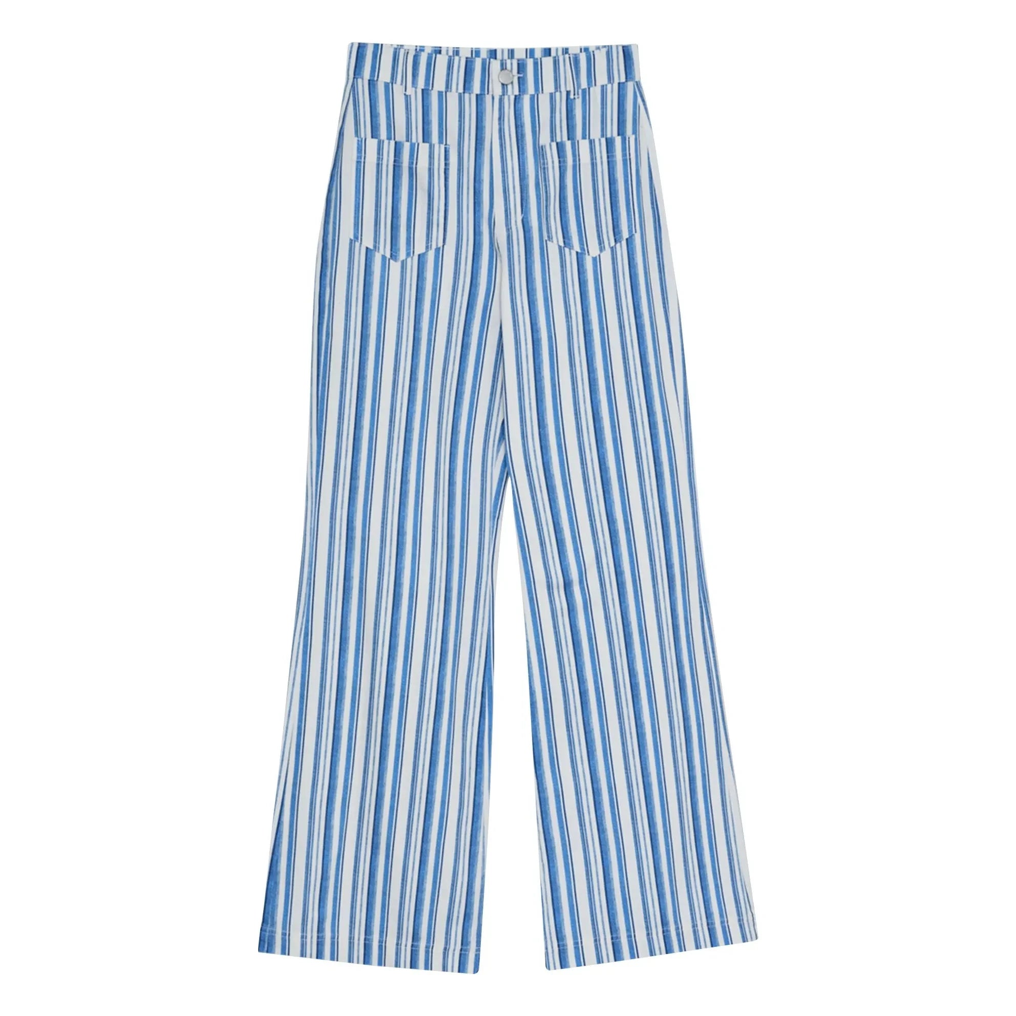 the new society - Olmo Cotton Striped Trousers | Blue