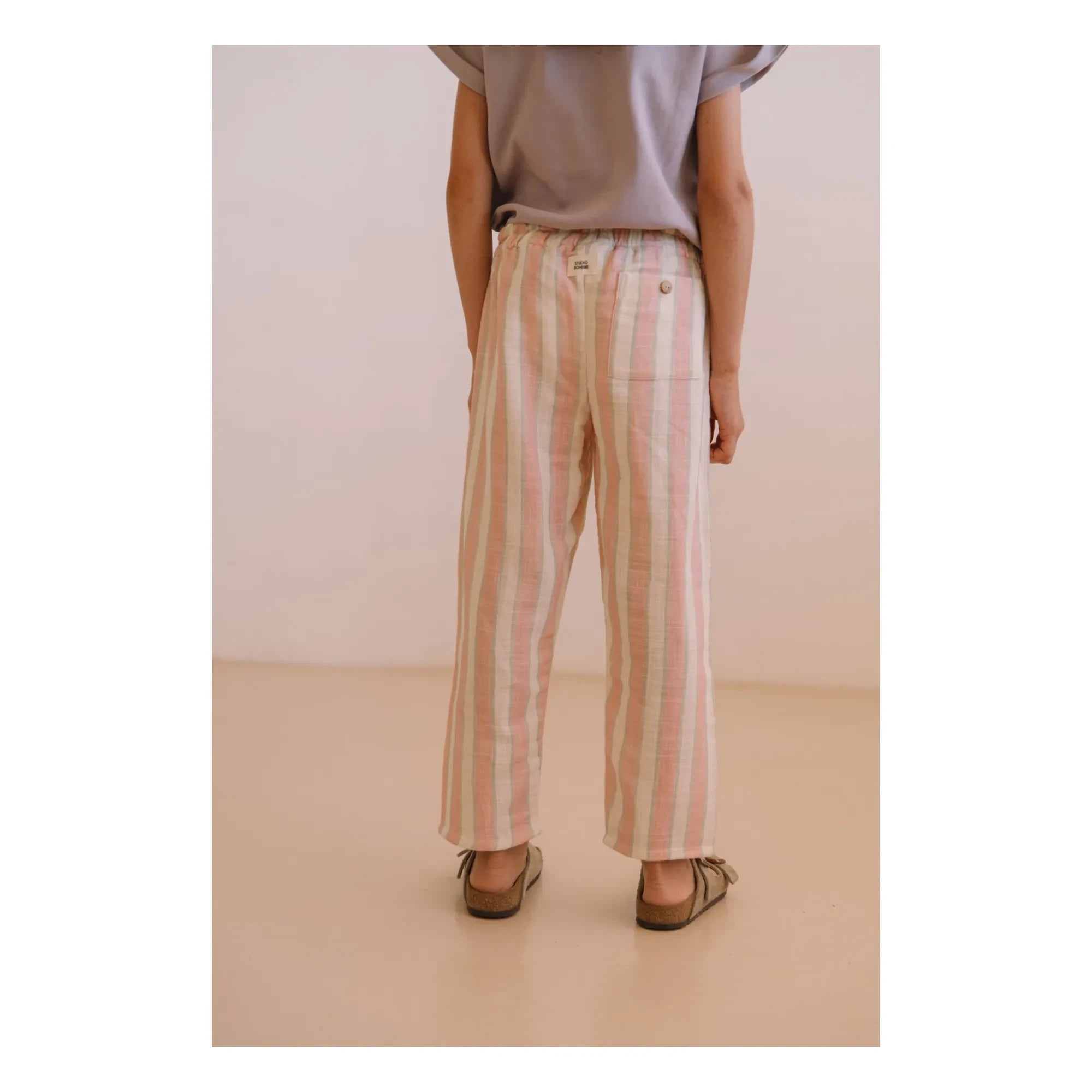 Studio Bohème - Pantalón de gasa de algodón orgánico con rayas Cousin | Rosa
