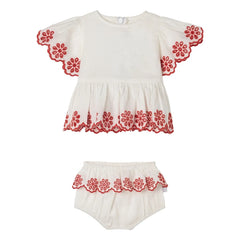 Stella McCartney Kids - Conjunto de Top Bordado y Shorts con Braguitas de Lino | Marfil