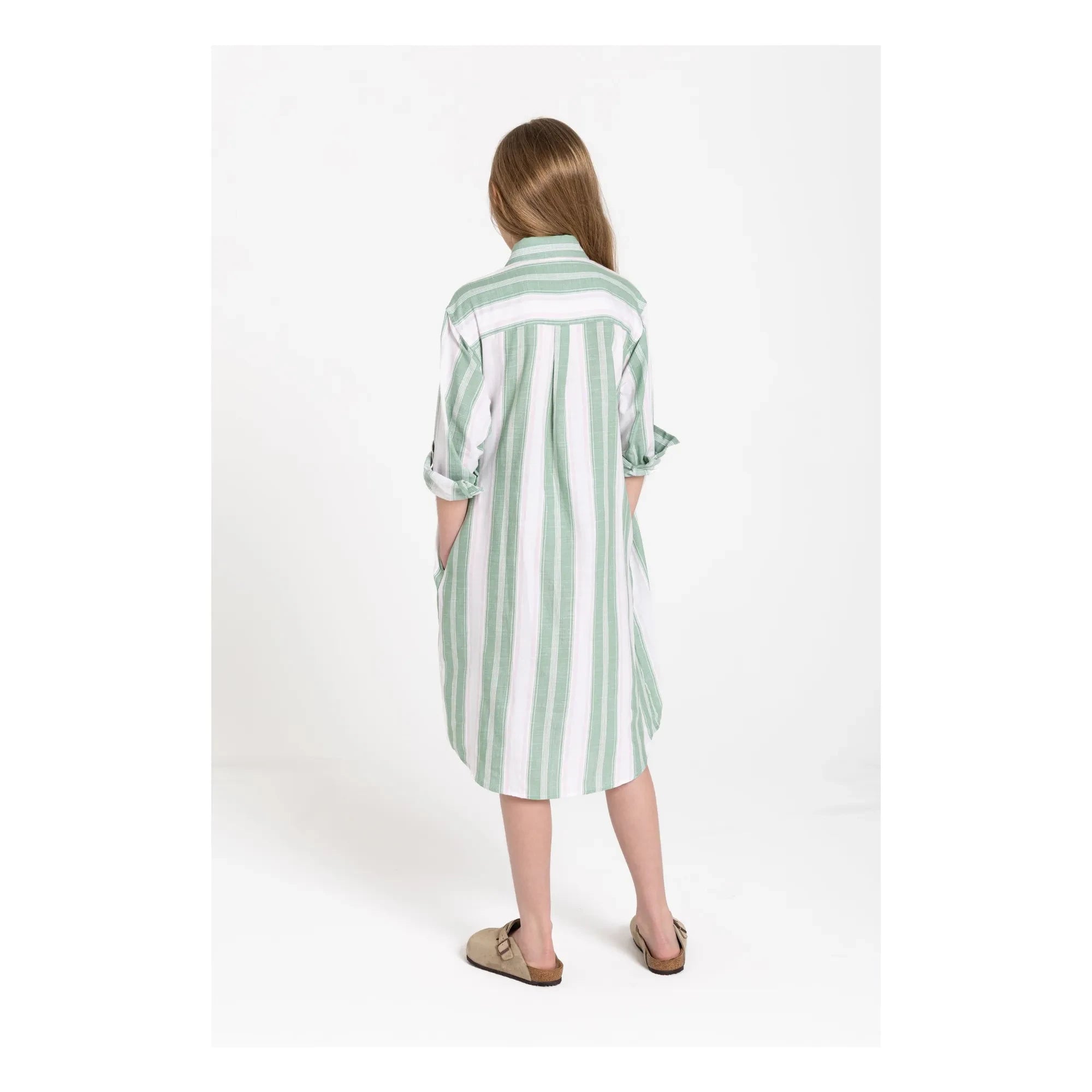 Smallable Kid - Vestido camisero de rayas Leya | Verde Menta