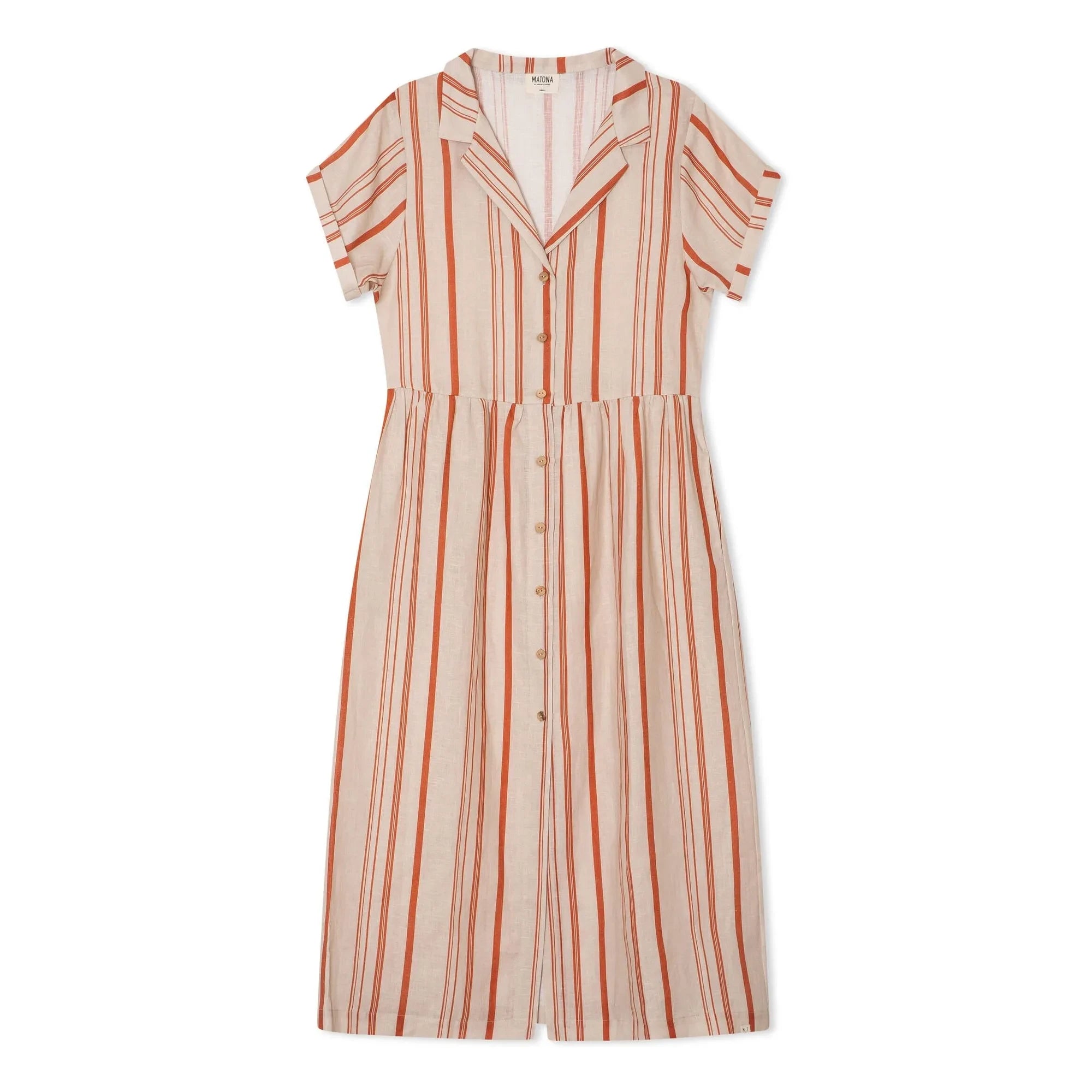 Matona - Vestido camisero midi de lino a rayas | Crudo