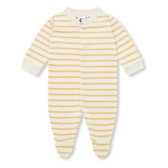 Sleepy Doe - Pijama de algodón orgánico a rayas con pies | Amarillo
