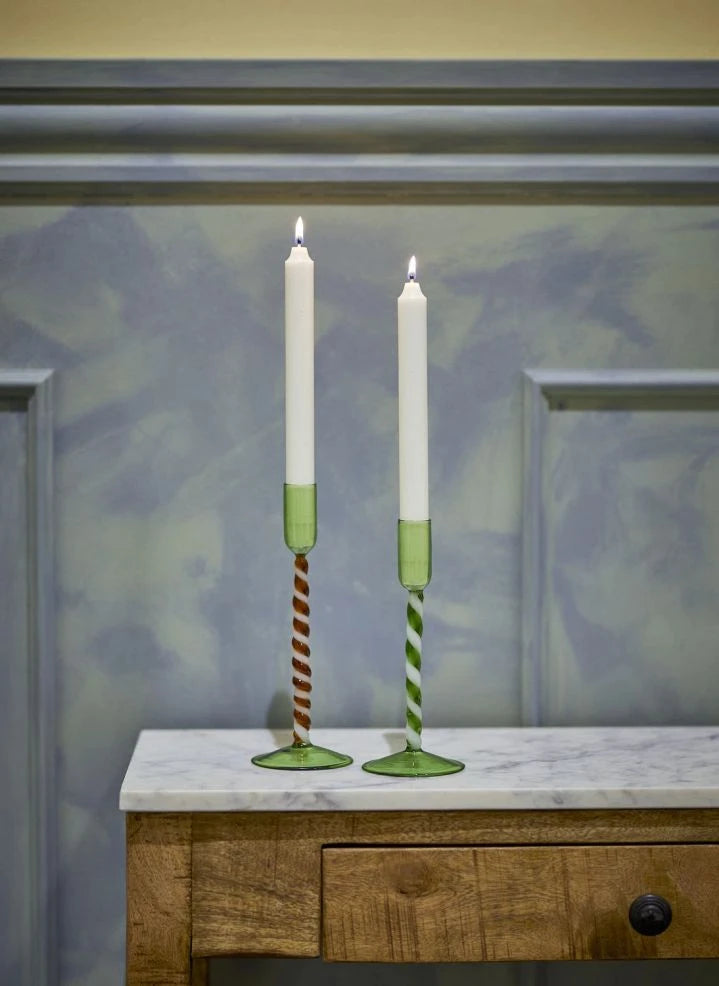 Bloomingville - Swirlie Porta Velas de Cristal - Set de 2 | Verde