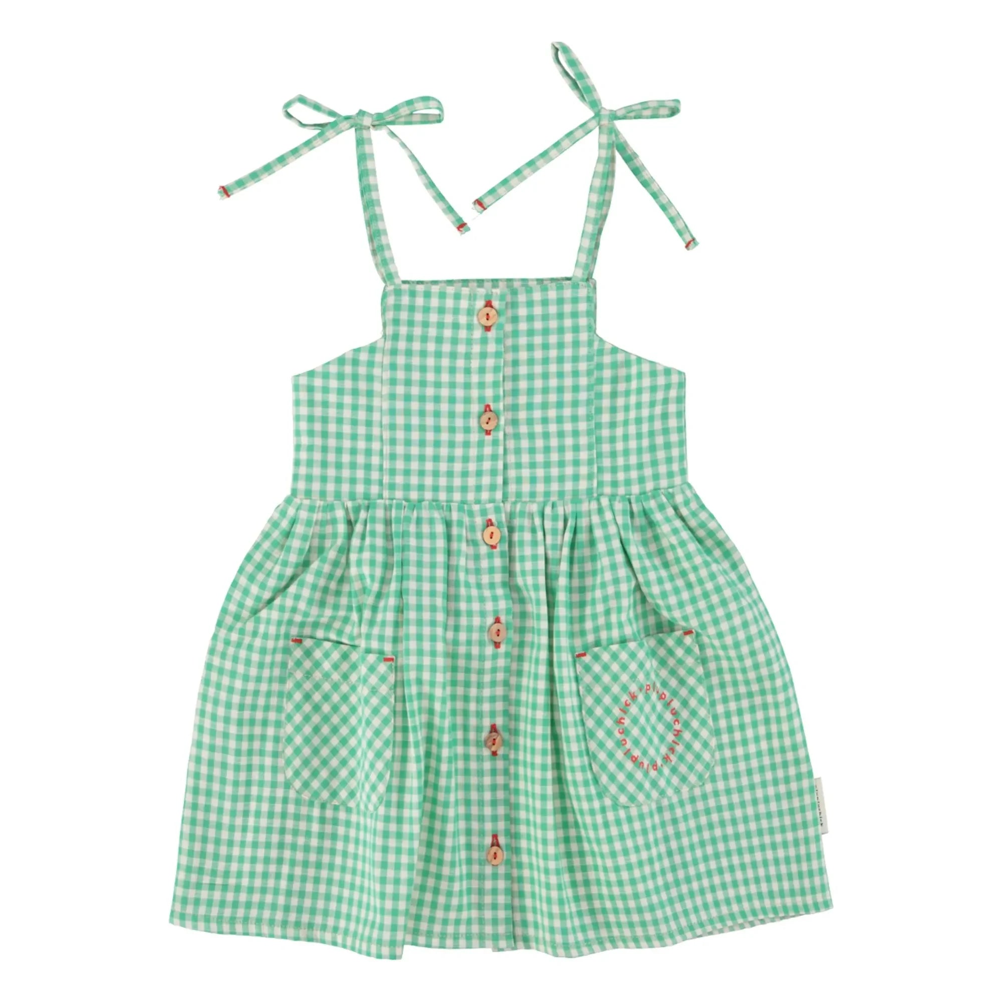 Piupiuchick - Vestido corto de algodón orgánico Gingham | Turquesa