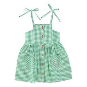 Piupiuchick - Vestido corto de algodón orgánico Gingham | Turquesa