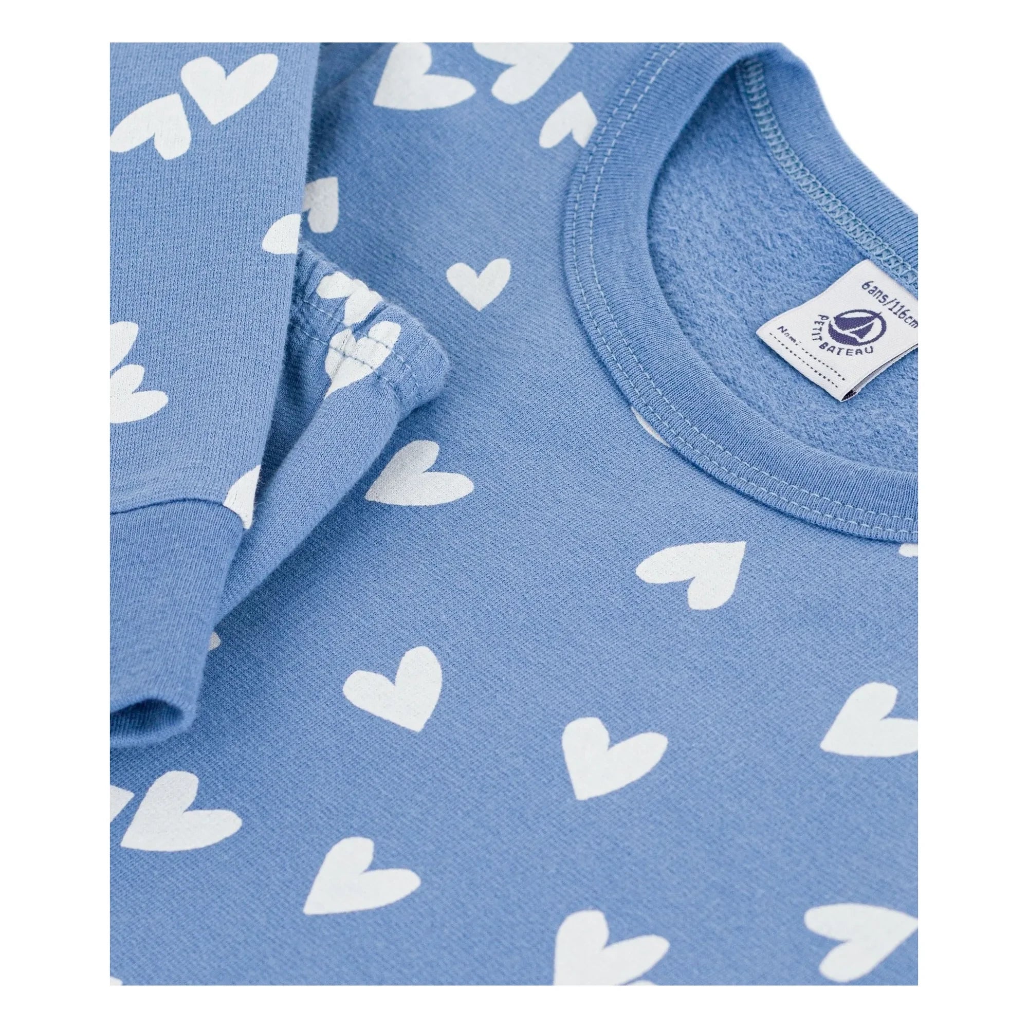 Petit Bateau - Organik pamuklu polar kalpli pijama | Mavi