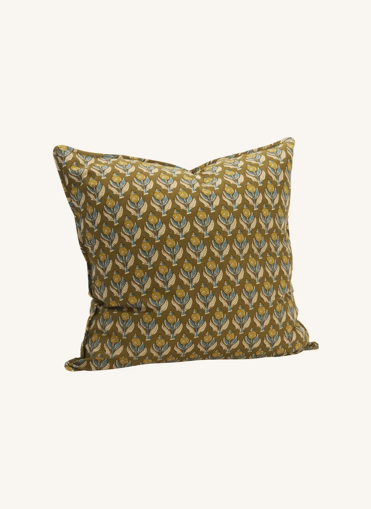 Madam Stoltz - Funda de cojín de algodón con diseño floral | Aceituna