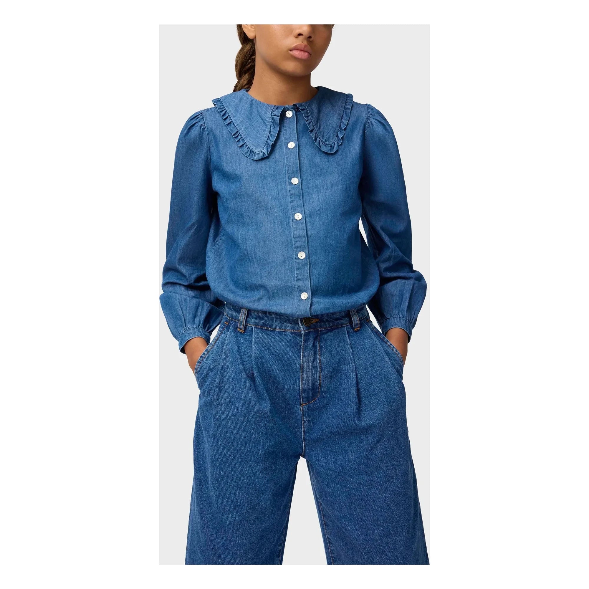 Molo - Robbin Denim Yakalı Bluz Organik Pamuk | Mavi