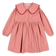 Búho - Vestido de Terciopelo con Volantes Claudine Yaka | Rosa