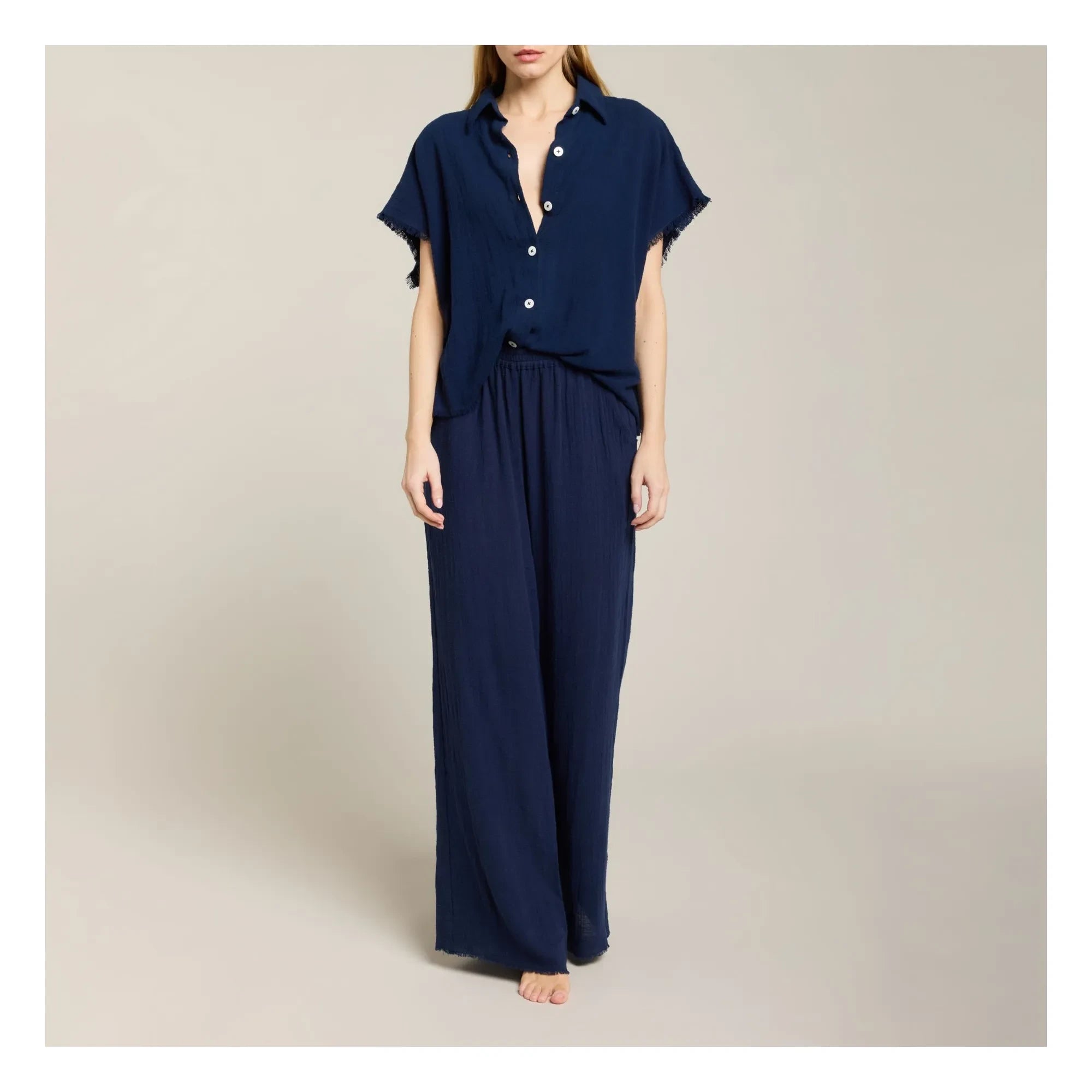 Maison Saint Julien - Pantalones anchos de algodón espartano | Azul marino