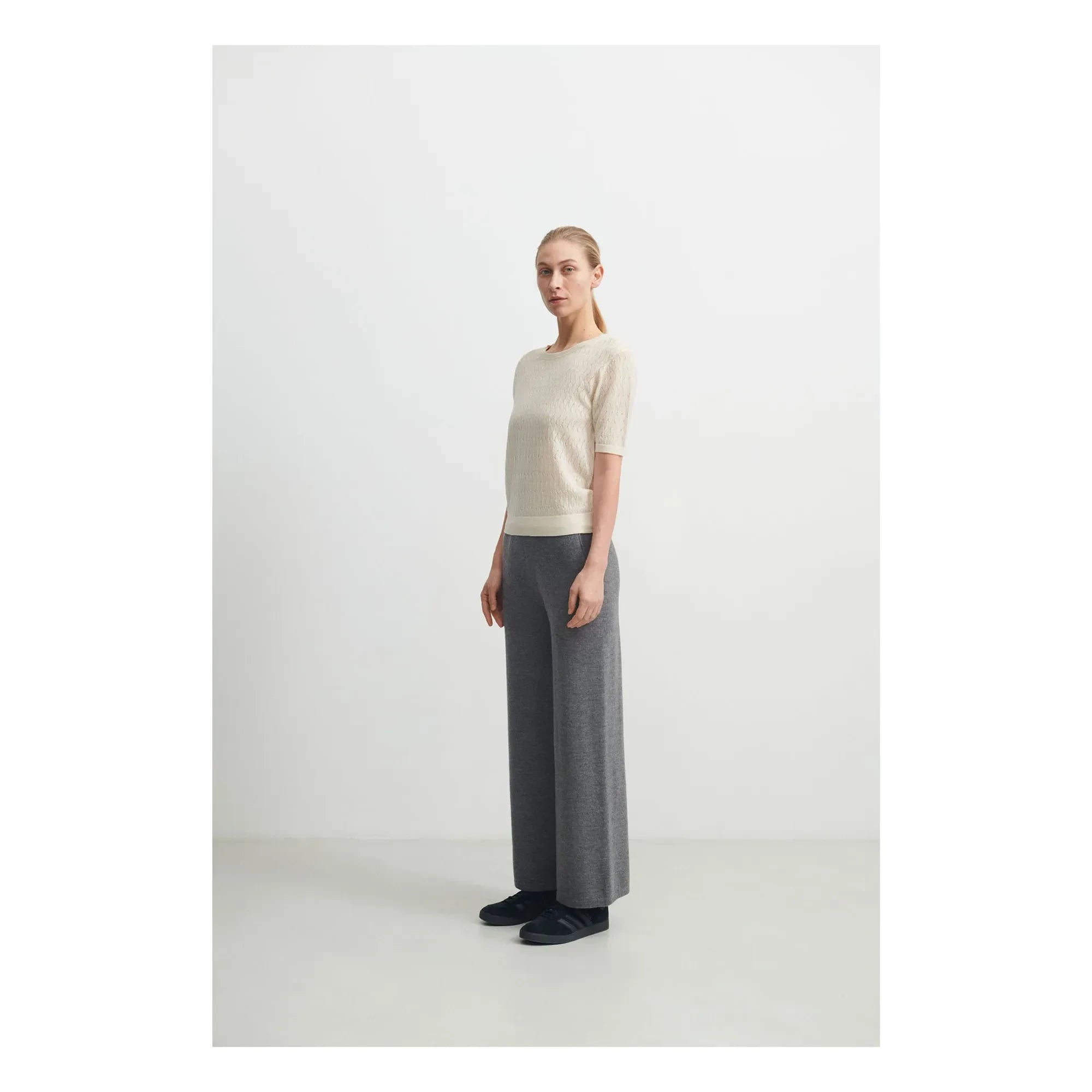 FUB - Suéter de punto fino de lana merina Pointelle - Colección Mujer | Crudo