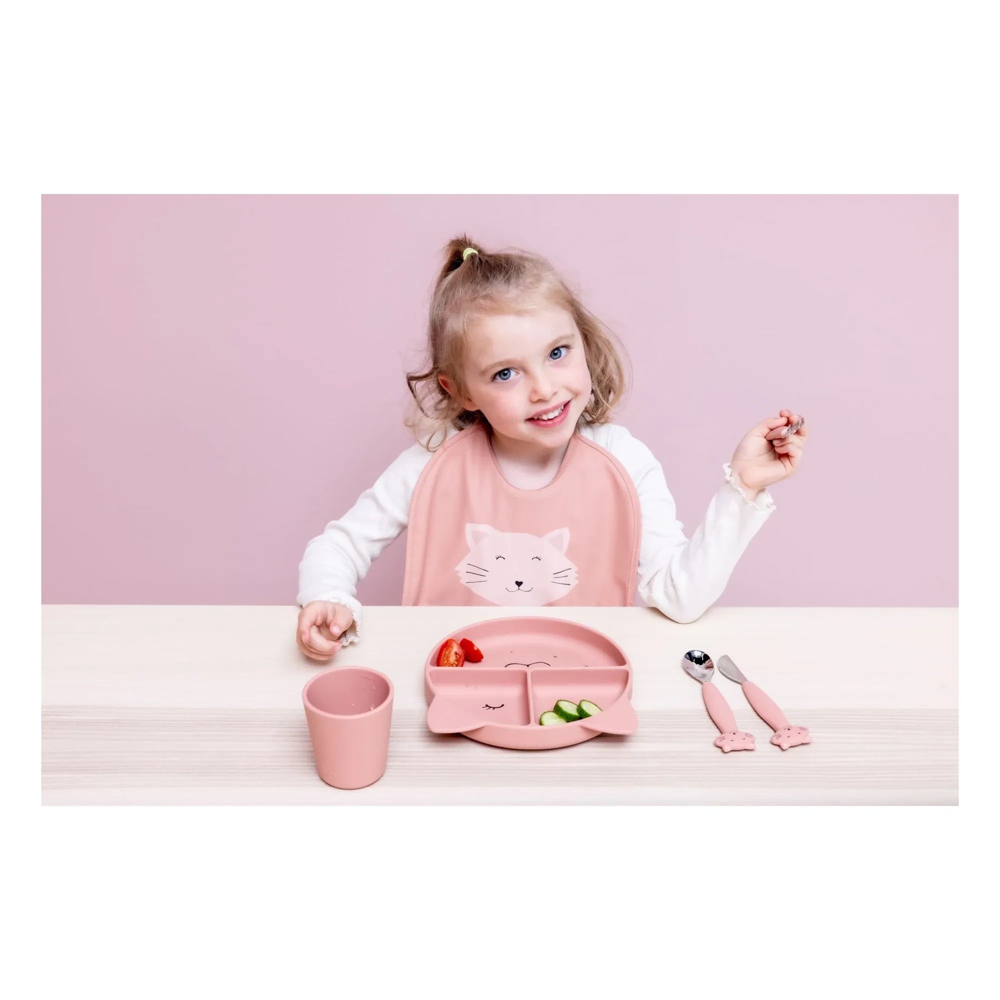 Trixie - Plato con ventosa y divisiones Sra. Gata | Rosa