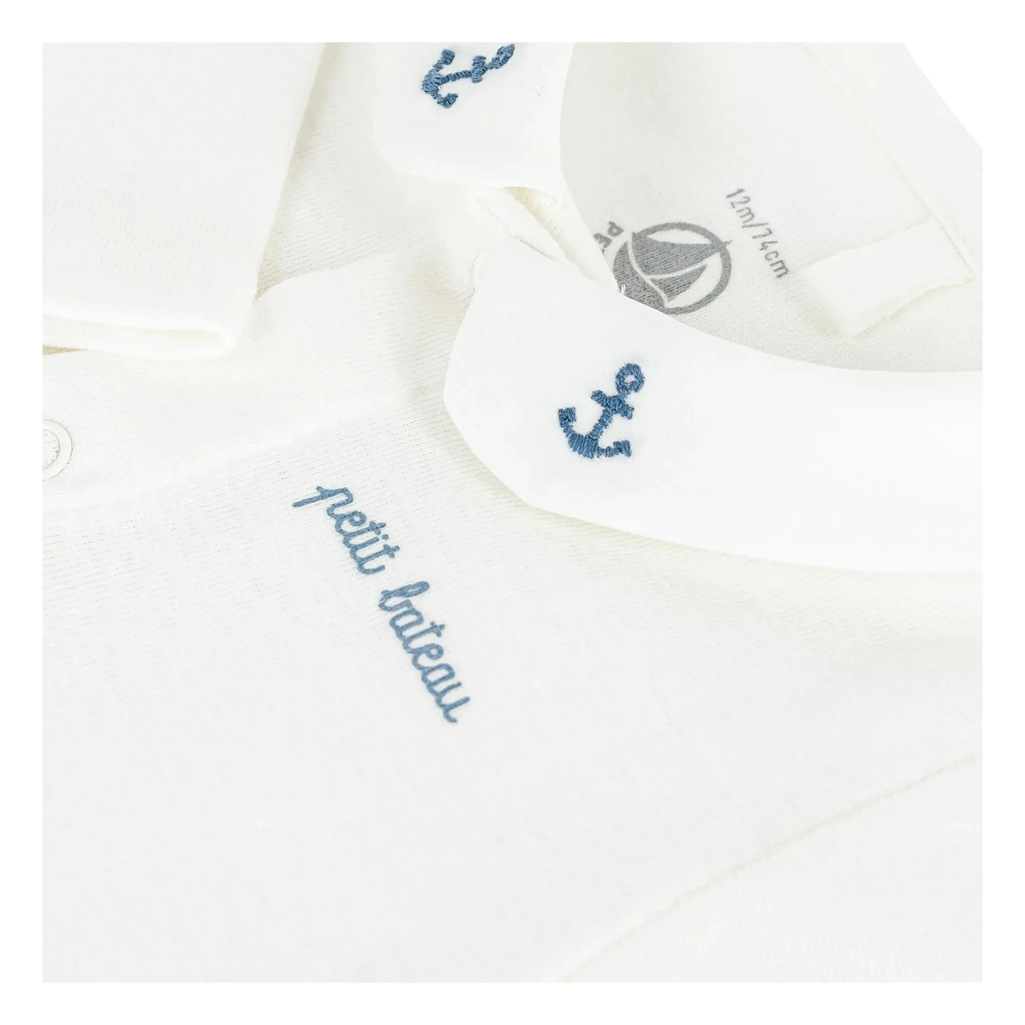 Petit Bateau - Body de algodón orgánico con cuello bordado | Azul