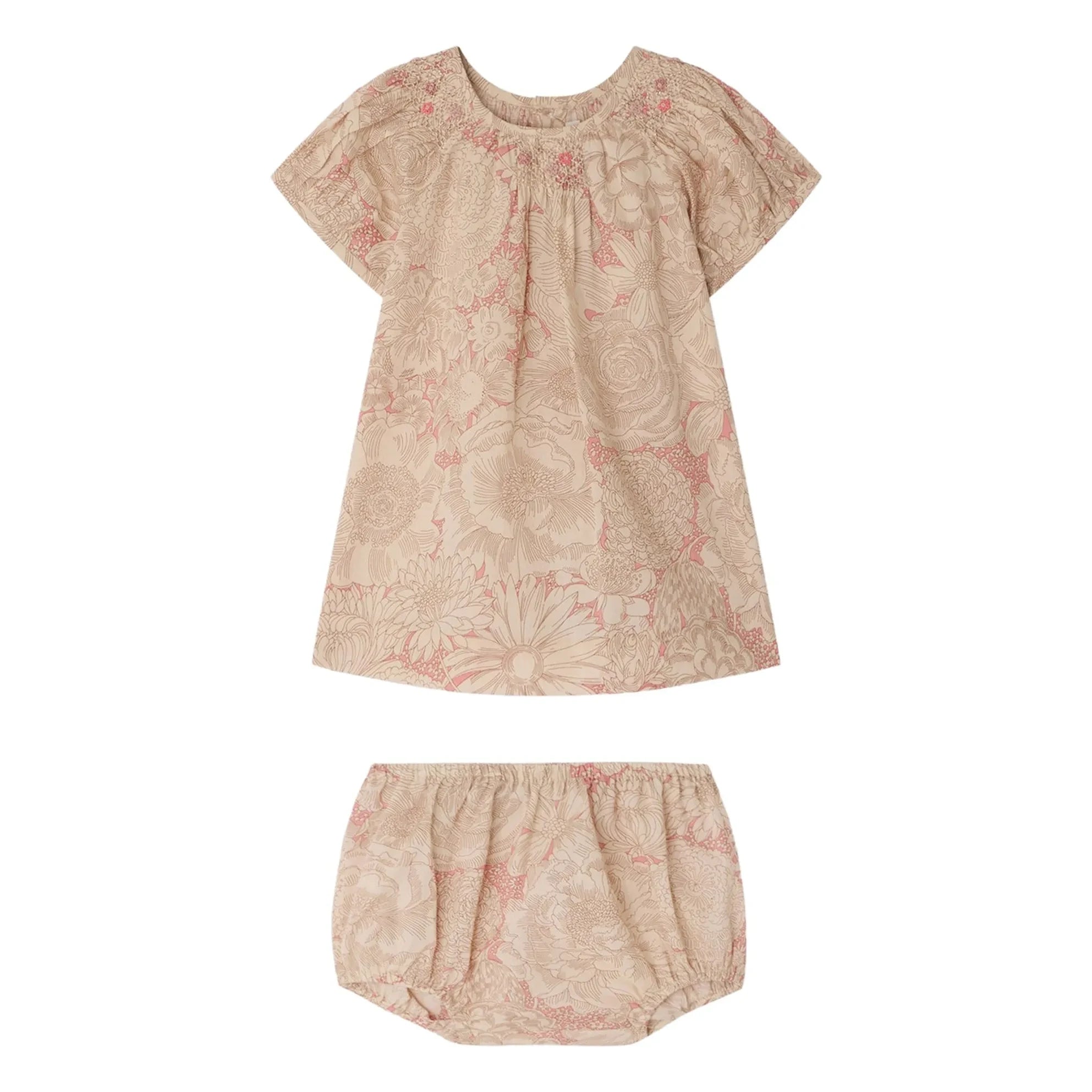 Bonpoint - Vestido fruncido de algodón orgánico Lucia Fleurie | Rosa pálido
