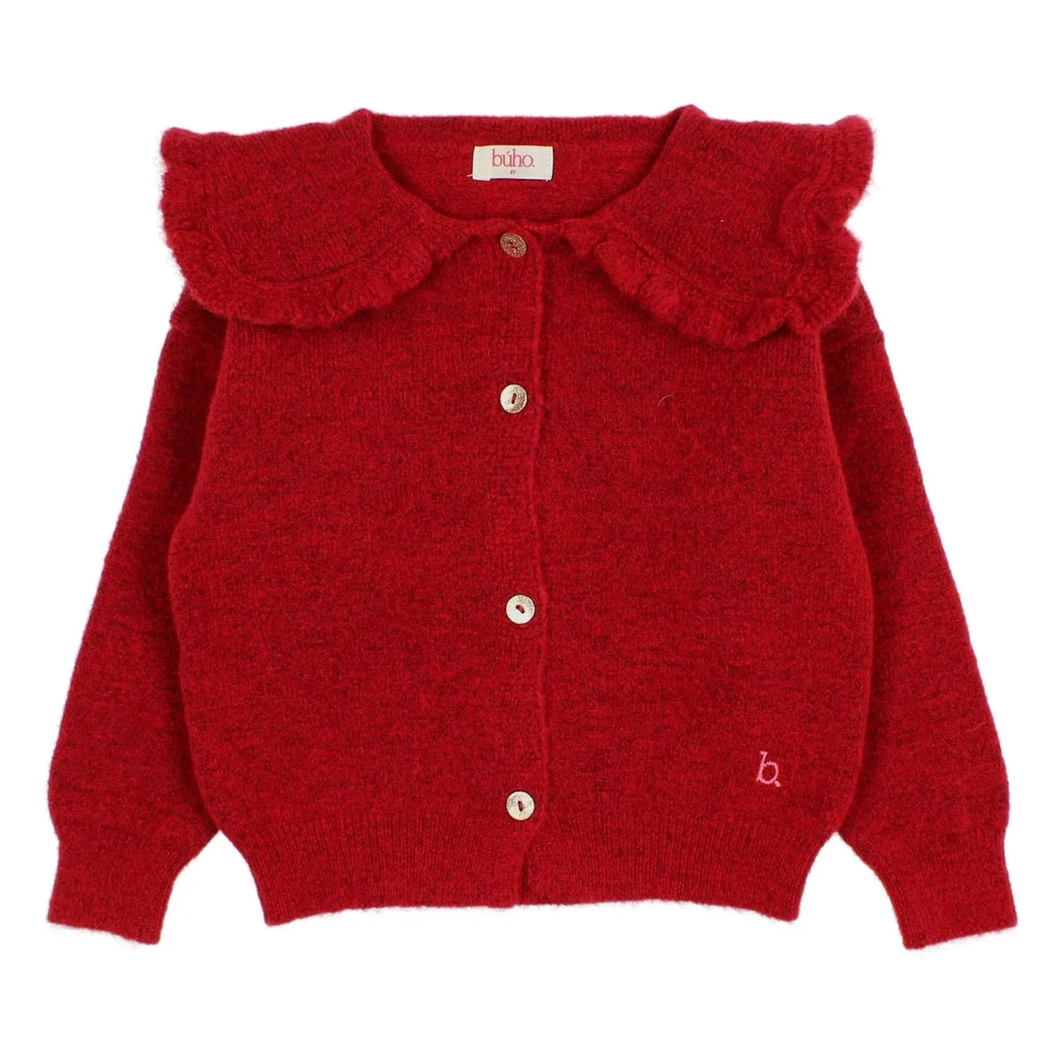 Búho - Cárdigan para niña cuello Claudine | Rojo cereza