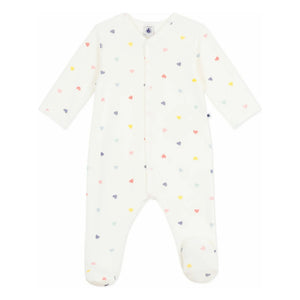 Petit Bateau - Pijama de terciopelo con corazones | Blanco