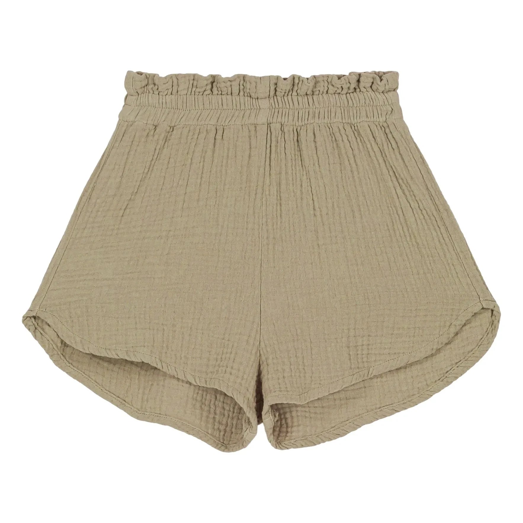 Studio Bohème - Pantalones cortos de gasa de algodón orgánico Georgette Waffle | Caqui claro
