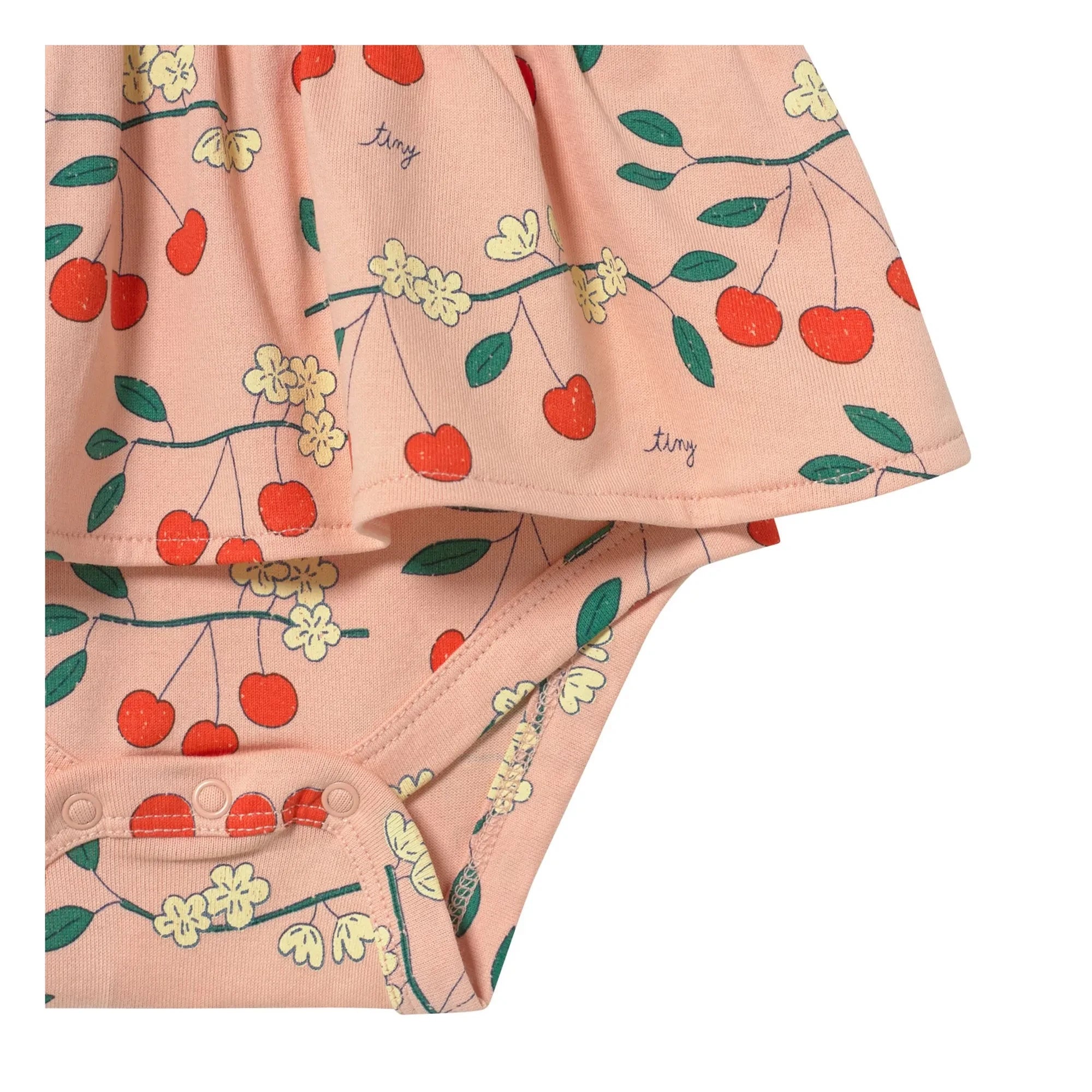 Tinycottons - Mono de algodón orgánico con volantes de cerezas | Rosa
