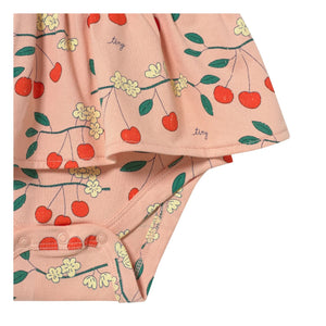 Tinycottons - Mono de algodón orgánico con volantes de cerezas | Rosa