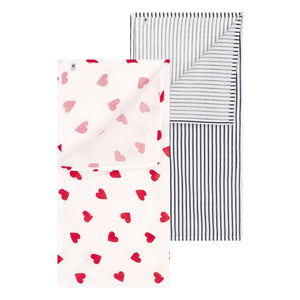 Petit Bateau - Cambiador de pañales estampado con corazones, lote 2 | Blanco