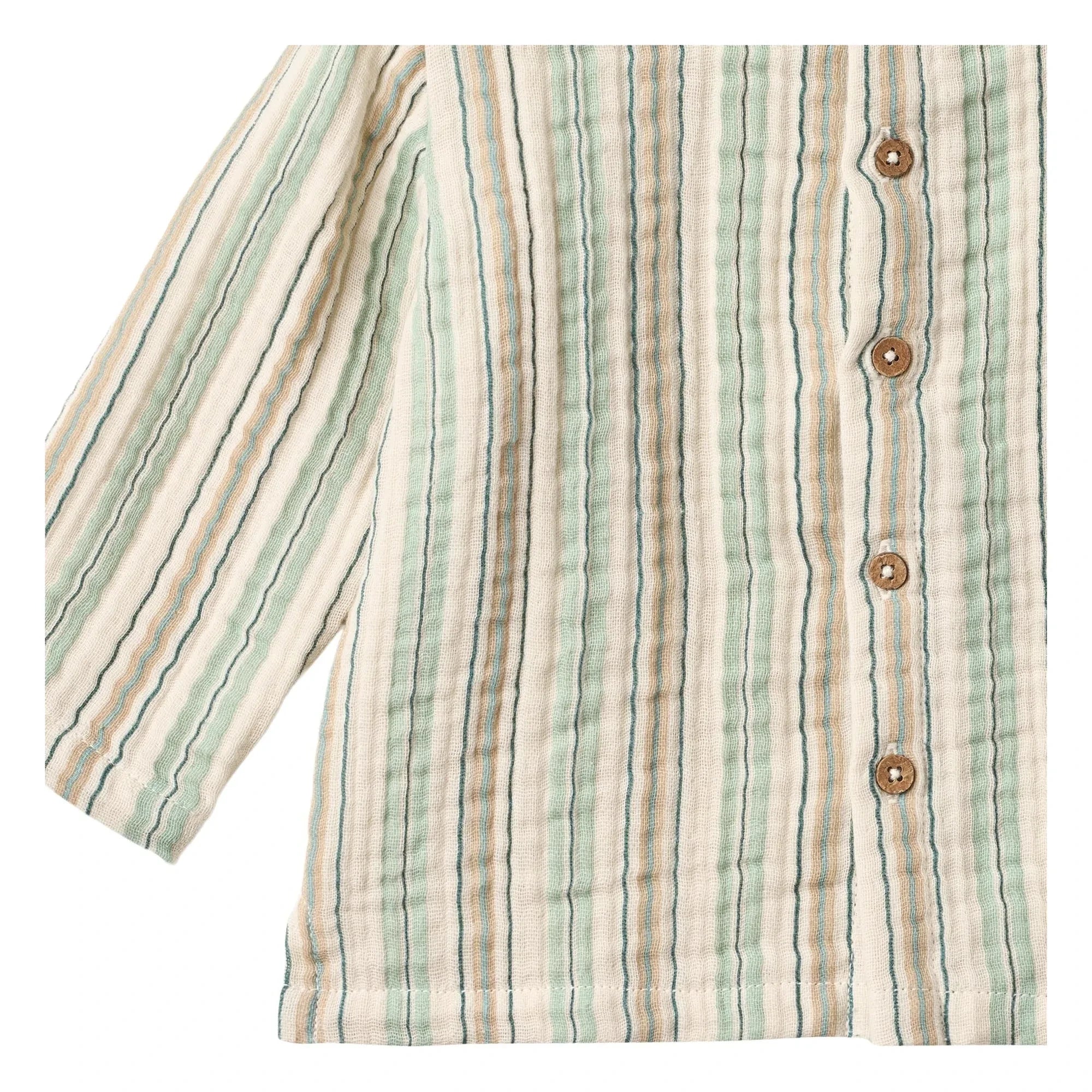 Wheat - Camisa de cuello mao de algodón orgánico a rayas | Verde claro