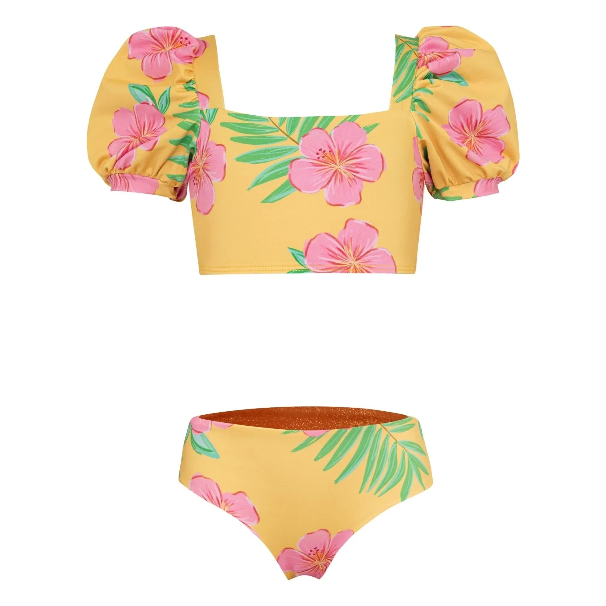 Pepita & Me - Bañador con fruncido y motivo de hibisco | Amarillo