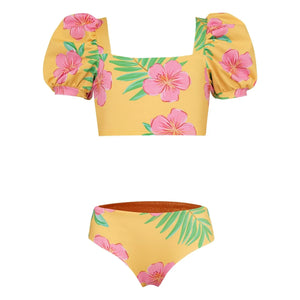 Pepita & Me - Bañador con fruncido y motivo de hibisco | Amarillo