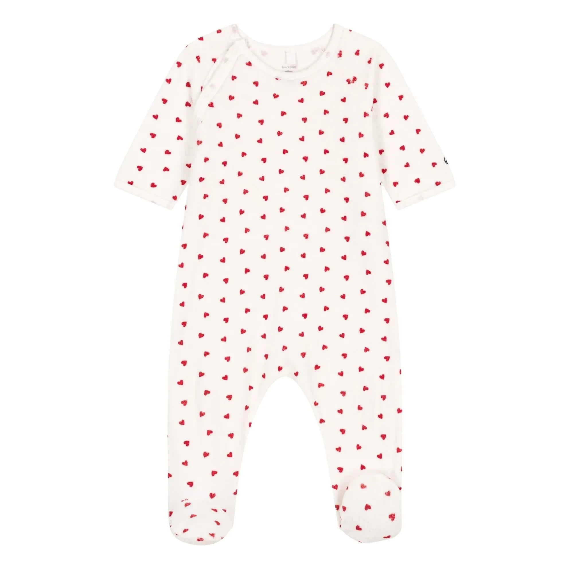 Petit Bateau - Pijama con pies Corazones Terciopelo Algodón Orgánico | Blanco