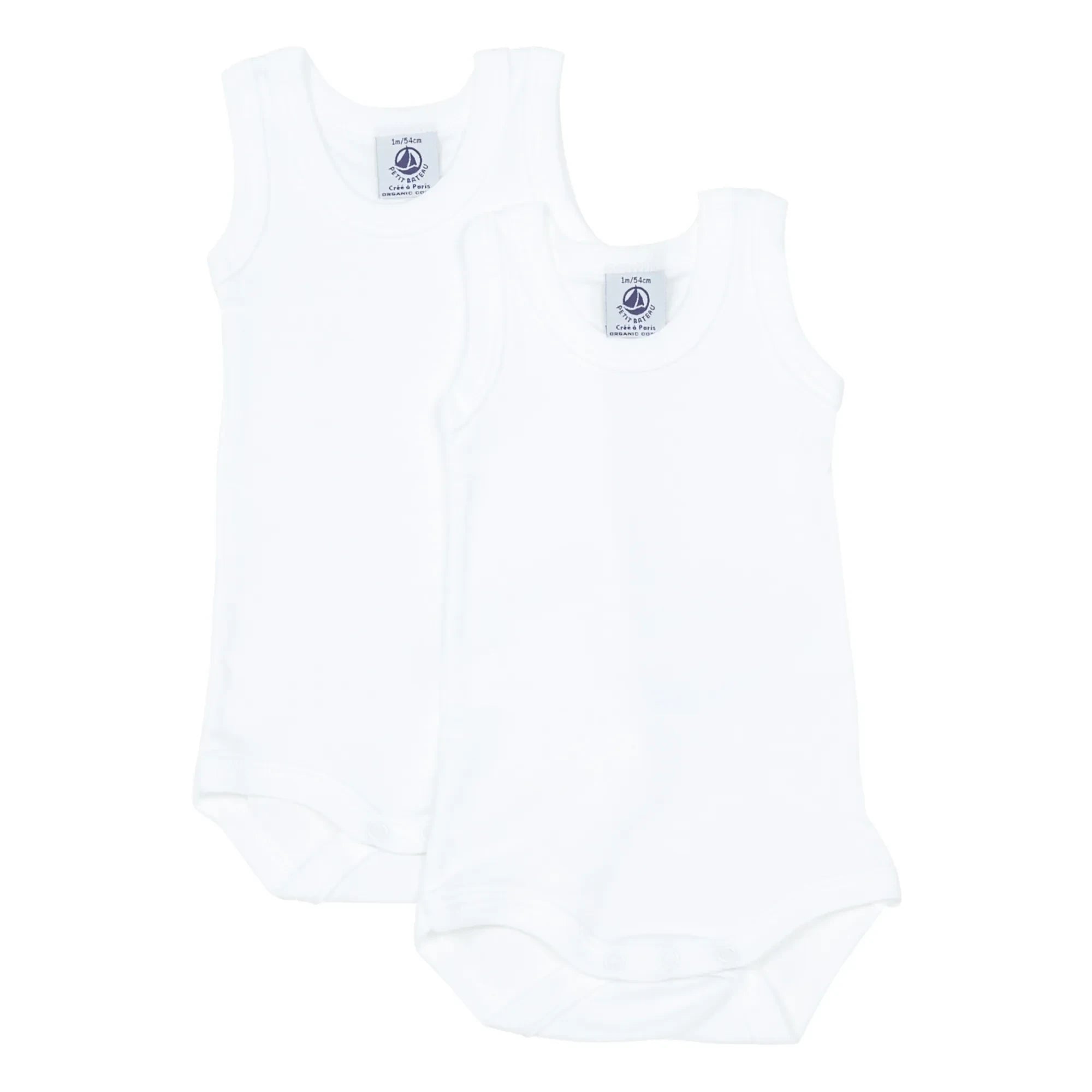 Petit Bateau - Conjunto de 2 peleles sin mangas de algodón orgánico para bebé | Blanco