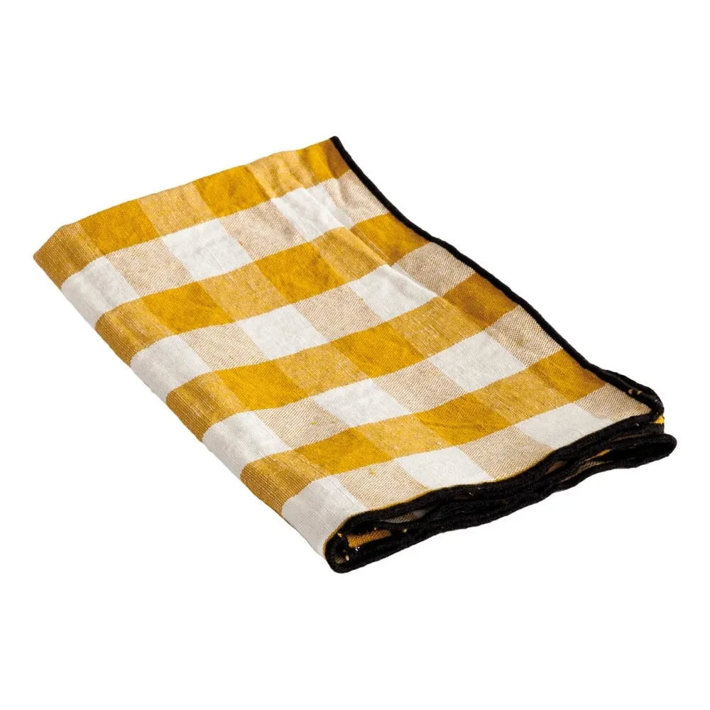 Maison de Vacances - Servilleta Gingham de Malla Negra Bourdon | Vichy Ocre