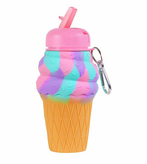 Dinossi - Botella de agua con pajita de silicona sin BPA con forma de helado