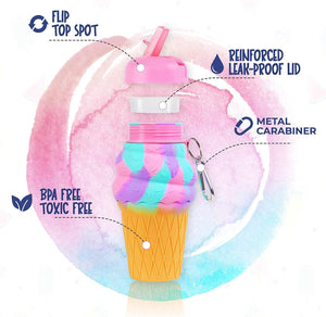 Dinossi - Botella de agua con pajita de silicona sin BPA con forma de helado