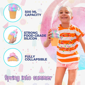 Dinossi - Botella de agua con pajita de silicona sin BPA con forma de helado