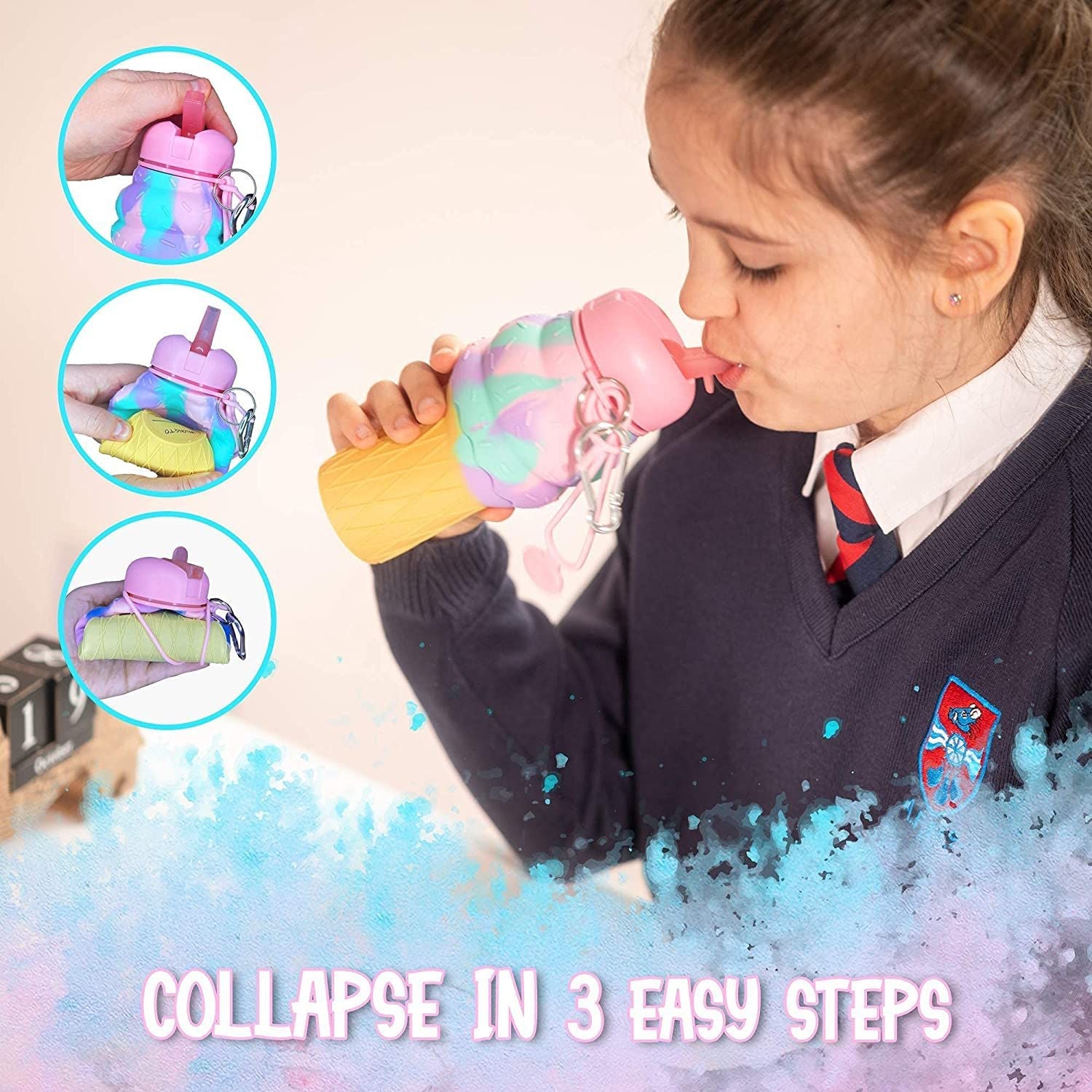 Dinossi - Botella de agua con pajita de silicona sin BPA con forma de helado