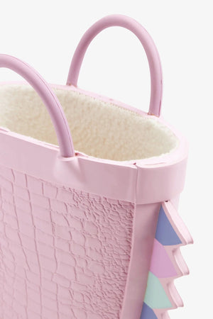 Dinossi - Botas de invierno y lluvia de forro polar para niña con estampado de dinosaurio rosa con asas y suela blanda - 26.5