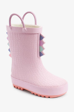 Dinossi - Botas de Lluvia y Nieve para Niña, Polar, Suela Blanda, Dinosaurio Rosa con Asa - 30.5